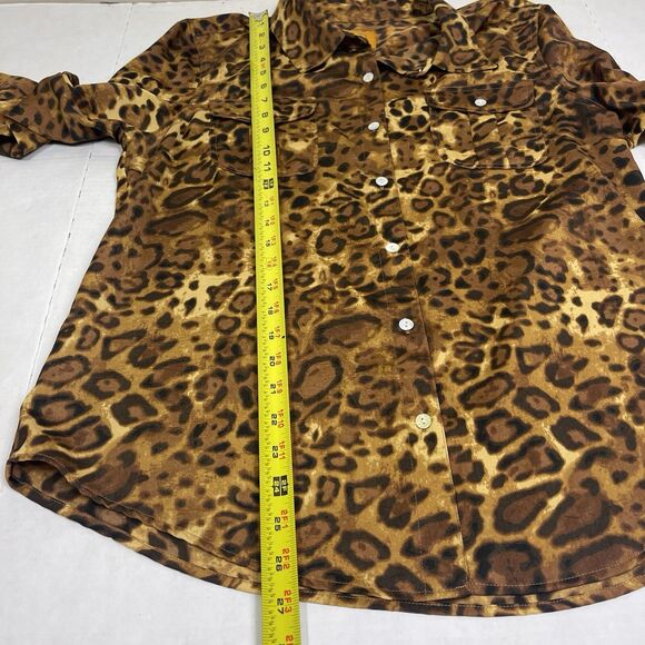 Ruby Rd Liquid Knit Long Sleeve Blouse 12 Leopard Animal Print Shiny Roll Tab - Picture 7 of 11